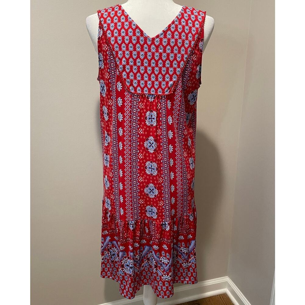 Style & Co Bandana Dress Sz M Tiered V-Neck Red Blue Sleeveless Festival Western - Picture 3 of 13
